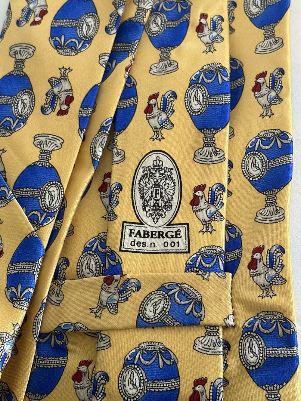 Faberge Silk Tie Hand Made in USA Yellow Imperial Royal Egg Rooster Luxury
